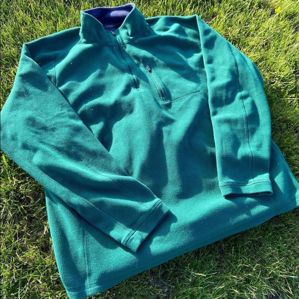 LL Bean Forest Green Quarter Zip Up Fleece Pullover
